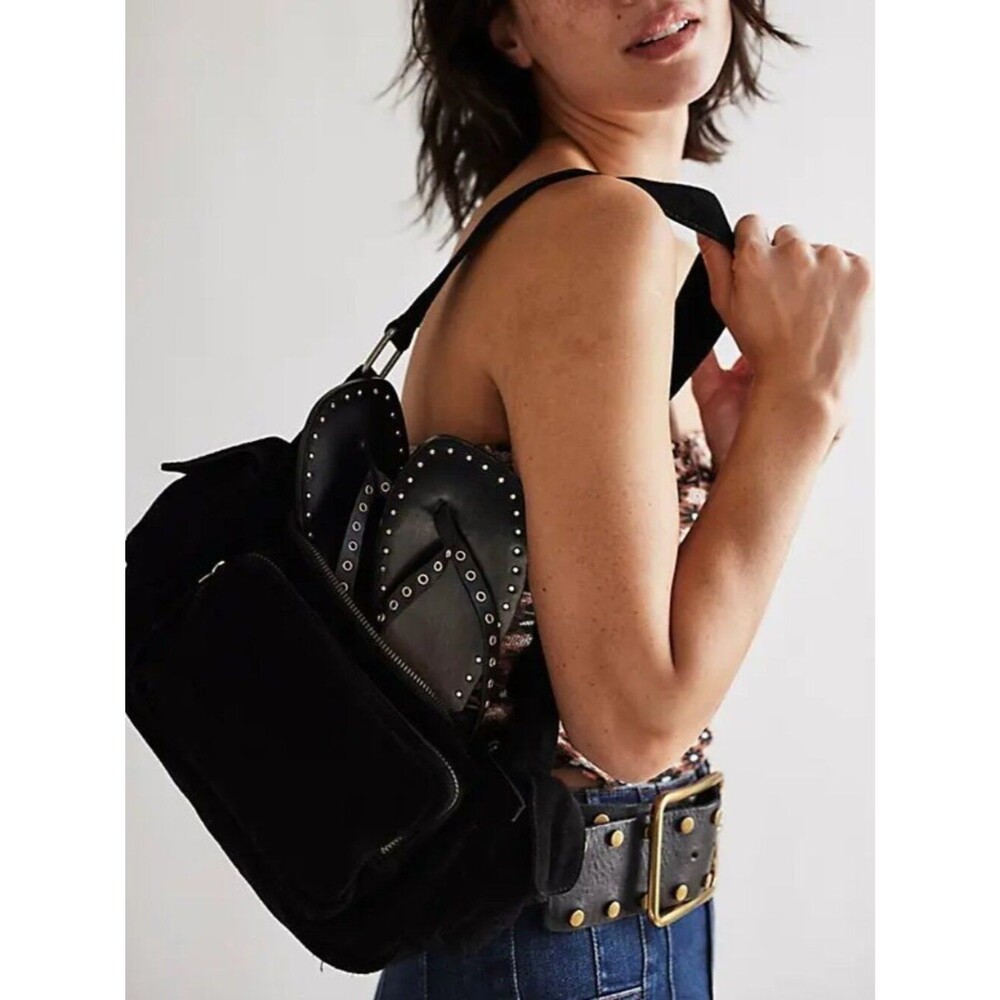FREE PEOPLE Siren Suede Shoulder/Crossbody Bag In Black NWT